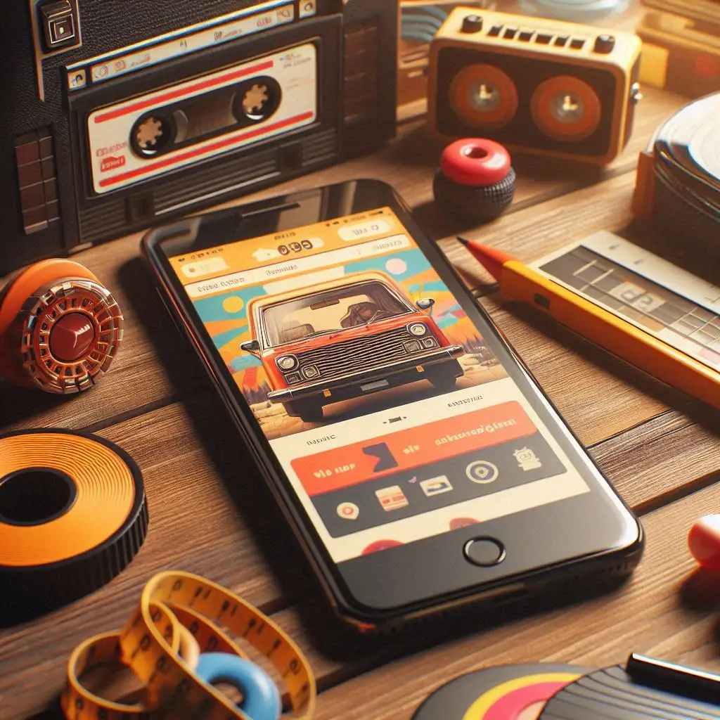 un smartphone dans un environnement retro